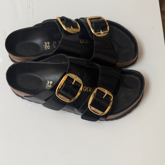 Birkenstock Black Slides with Gold Accents - Picture 3 of 4